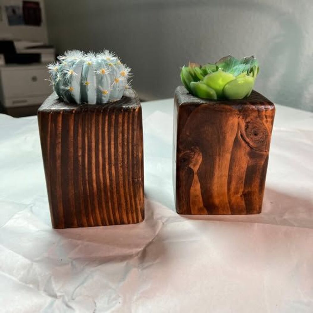 Pair of Wood Candle Holder or Planter